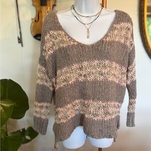 🍂Free People Cozy Striped Knit Sweater - Gray and Pink, #41